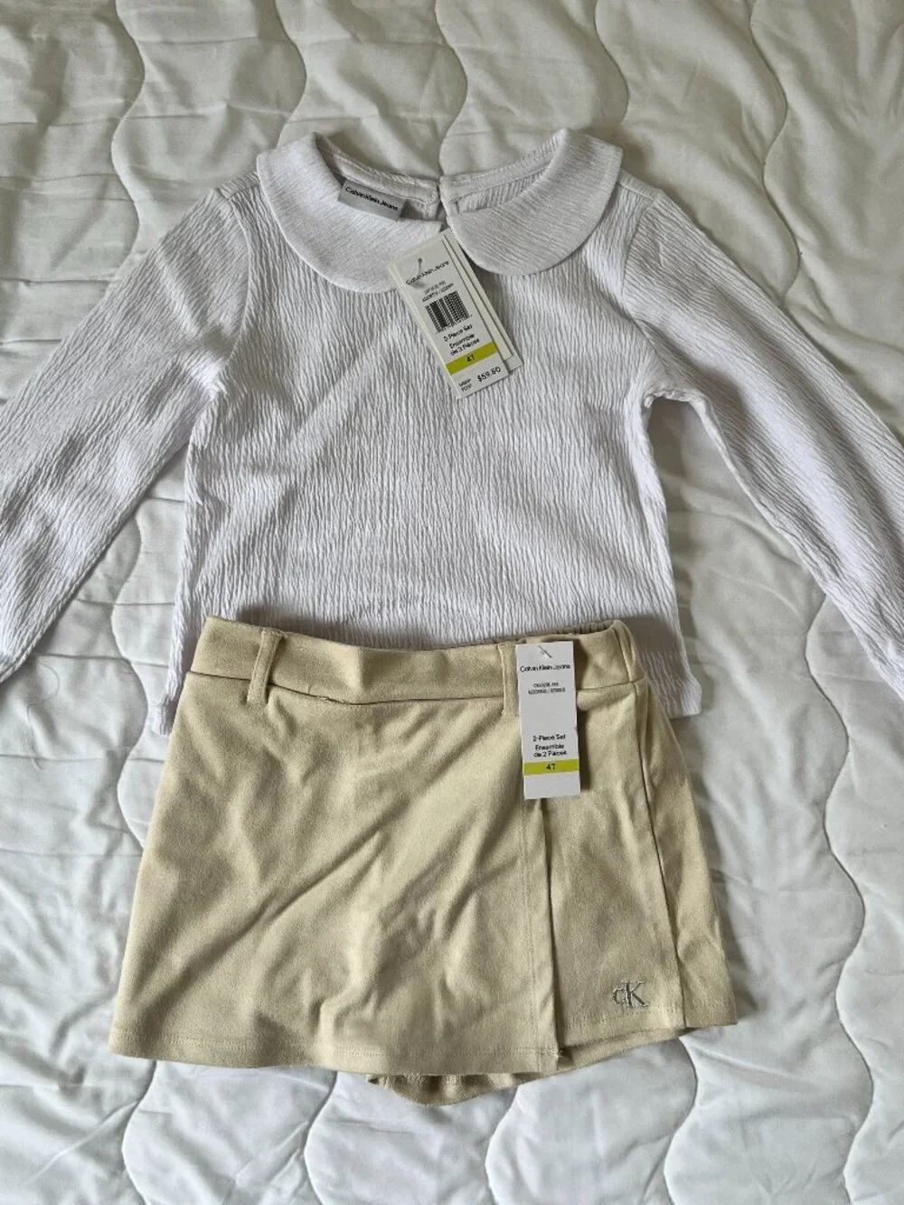 Calvin Klein Jeans Toddler Girl's Peter Pan Collar Top and Skirt Set, Size 4